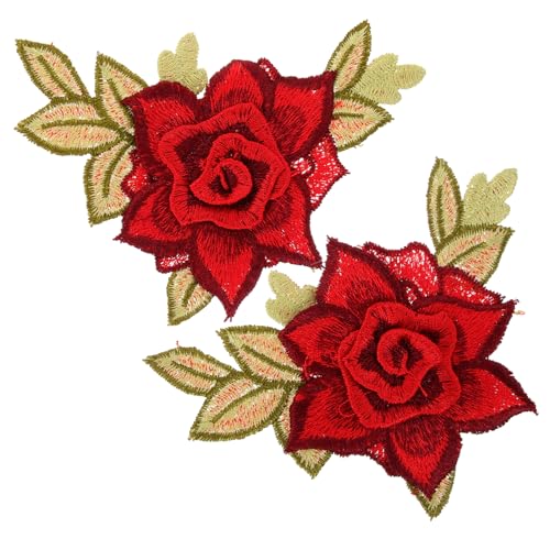 CLISPEED Blumen Applikationen zum Aufnähen Rote Stickerei Patches Dekorative Stoffblumen für DIY Kleidung Langlebige Aufnäher zum Reparieren und Verzieren von Jeans Taschen Jacken von CLISPEED