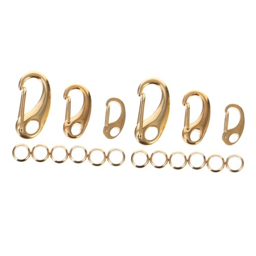CLISPEED Edelstahl Karabinerhaken Goldfarbig mit Schlüsselringen Langlebige DIY Schmuckverschlüsse Praktischer Kettenverschluss für Haustierleinen und Schlüsselanhänger CLISPEED Edelstahl Karabinerhaken Goldfarbig mit Schlüsselringen Langlebige DIY Schmuckverschlüsse Praktischer Kettenverschluss für Haustierleinen und Schlüsselanhänger von CLISPEED