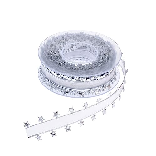 CLISPEED Festliches Geschenkband mit Geprägtem Fünf Punkte Sternmuster Silbernes DIY Weihnachtsdeko Band Reißfestes Geschenkverpackungsband für Baum und Geschenkdeko von CLISPEED