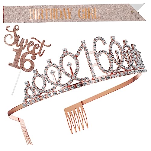 CLISPEED Geburtstag Deko Set Roségold mit Krone Tortendeko und Schärpe Frauen Geburtstagsfeier Zubehör Leichtes Partydekor für Mädchen und Junge Frauen von CLISPEED