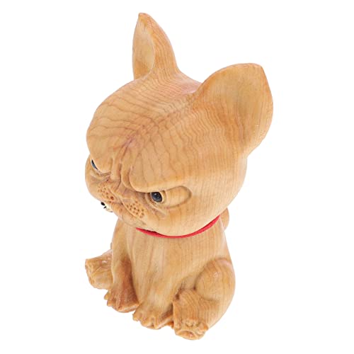 CLISPEED Gestrickte Holzfigur Französische Bulldogge Handgeschnitzte Tierstatue Für Tischdekoration Auto Innenraum Und Büro Stilvolles Holzhandwerk von CLISPEED