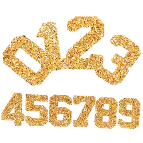 CLISPEED Goldene Strass Zahl Applikationen zum Aufbügeln Teiliges DIY für Kleidung Jeans Taschen Selbstklebende Flexible Patches für Zahlenverzierung und Textildesigns von CLISPEED