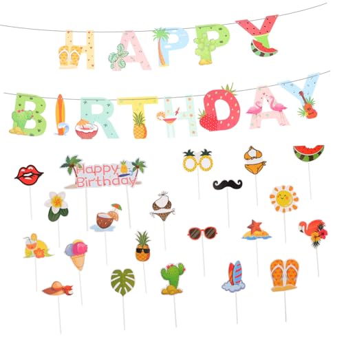 CLISPEED Hawaiianische Geburtstagsgirlande und Cake Topper aus Hochwertigem Papier Tropische Partydeko für Strand und Sommergeburtstag Stabile Wiederverwendbare Hawaii Party Dekoration von CLISPEED