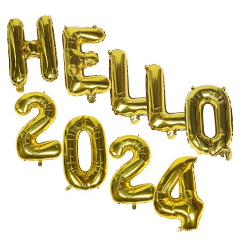 CLISPEED Hello Aluminium Folienballons Goldfarbene Zahlen Luftballons Einfache Montage Langlebige Silvester Party Dekoration für Neujahrsfeiern und Festliche Anlässe von CLISPEED