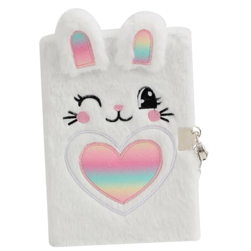 CLISPEED Kindersicheres Flauschiges Notizbuch mit Schloss Cartoon Kleiner Hase Tagebuch für Schüler Weiches Plüsch Tagebuch mit Regenbogen Herz Tragbares Schreibheft für Schule und Reise von CLISPEED