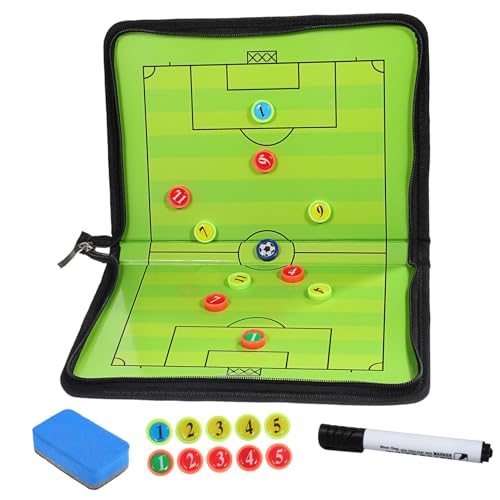 CLISPEED Magnetische Fußball Trainingstafel aus PU PVC Tragbares Dry Erase Coaching Board mit Marker und Radiergummi Faltbares Soccer Field Clipboard für Fußballtrainer und Spielanalyse von CLISPEED