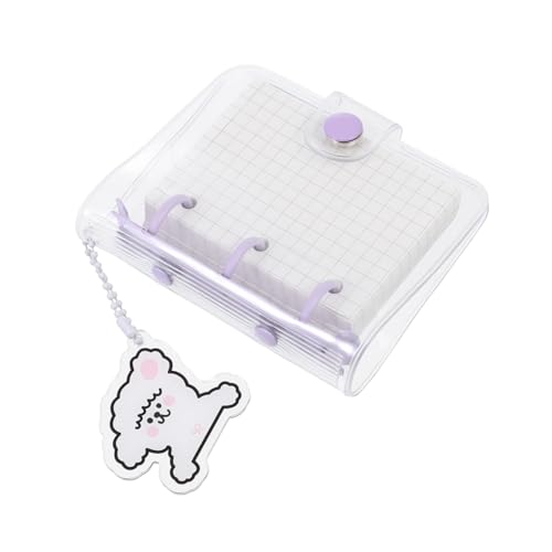 CLISPEED PVC Binder Cover Mini Transparentes Notizbuch mit Abnehmbarem Kariertem Papier Snap Button Verschluss Teiliges DIY Tagebuch mit Aufbewahrungstaschen und Anhänger von CLISPEED