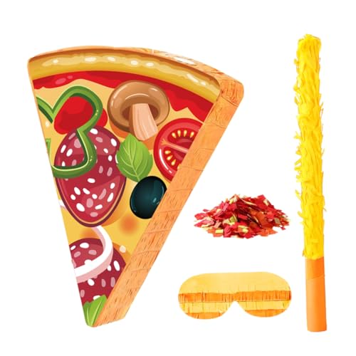CLISPEED Pizza-party-piñata Aufhängen Mit Essensthema Geburtstags-piñata Mit Stab Augenbinde Und Konfetti-dekorationen Für Kinderparty-geschenke Feierspaß von CLISPEED