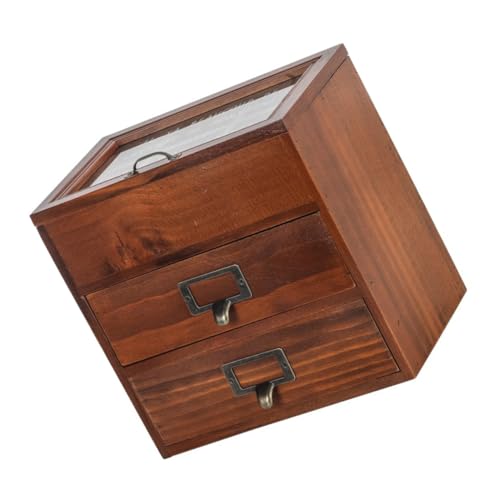 CLISPEED Retro Schmuckbox aus Massivem Holz mit Glas Deckel Mehrschichtige Aufbewahrungsbox für Ringe Ohrringe Anhänger Stilvolle Desktop Dekoration im Vintage Look von CLISPEED