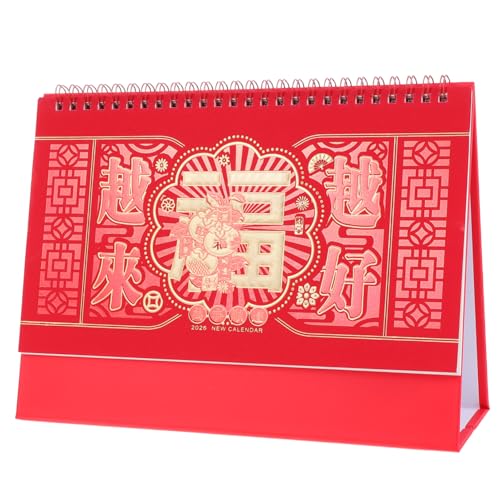 CLISPEED Roter Stehender Flip Kalender Chinesischer Mondkalender Tischkalender mit Notizblock Monatsplaner für Büro Zuhause Universalplanung von CLISPEED