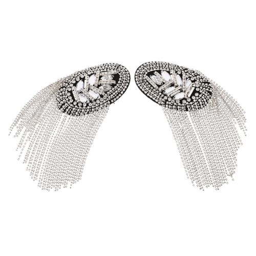 CLISPEED Silberne Quasten Schulterklappen mit Strass Schmuck Leichte Fringe Epaulette für Anzug Modische Dekoration mit Sicherem Anbringen Stilvolle Schulterpolster für Damen und Herren von CLISPEED