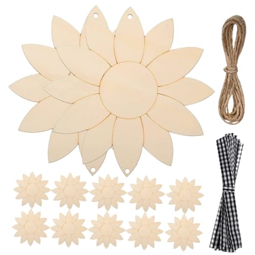 CLISPEED Teiliges DIY Holzanhänger Sonnenblume Glatte Oberfläche zum Bemalen Beschriften und Basteln mit Satinbändern Juteband Kreative Holzblumen Deko für Geburtstag und Weihnachten von CLISPEED