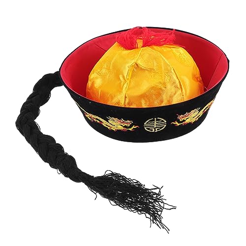 CLISPEED Traditioneller Chinesischer Qing Hut mit und Pferdeschwanz Hochwertiger Cosplay Kostümhut für Erwachsene Sicher für Themenpartys und Kulturveranstaltungen von CLISPEED