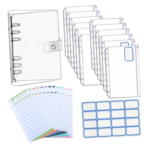 CLISPEED Wasserdichter PVC Budgetplaner Ringbuch mit Zipper Taschen Bunten Budgetblättern und Etikettenstickern Tragbarer Haushaltsplaner für Büro Schule und Zuhause von CLISPEED