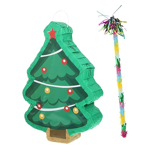 CLISPEED Weihnachtliche Pinata Deko Teiliges Tannenbaum Form Lustiges Partyspiel Zubehör für Familienfeier Festival Weihnachtsfeier mit Schlagstab und Quaste von CLISPEED