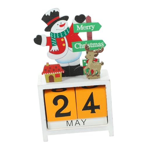 CLISPEED Weihnachtlicher Holzkalender Tischkalender Dekorativ Adventskalender Weihnachtsdeko Holz Tischdekoration Stabile Konstruktion Festliche Atmosphäre Weißer Schneemann von CLISPEED