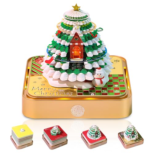 CLIUNT 3D Kalender 2026, 3D Abreißblock Tischkalender Notizblock mit Licht und Stifthalter, Schreibtisch 3D Memo Pad Papier, 3D-Notizblock, DIY Arbeitsplattendekoration (Weihnachtsbaum) von CLIUNT