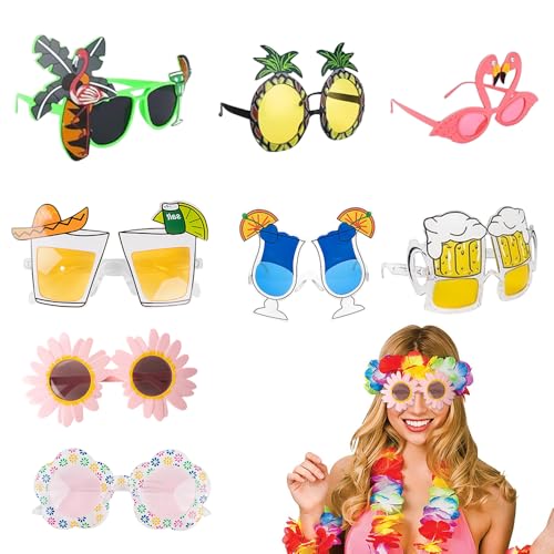 CLIUNT 8 Stück Luau Party Sonnenbrille, Lustige hawaiianische Brillen, Hawaiian Tropical Brille, Partybrille Set, Fotoautomaten-Requisiten, Strand-Themen-Partybedarf Dekoration von CLIUNT