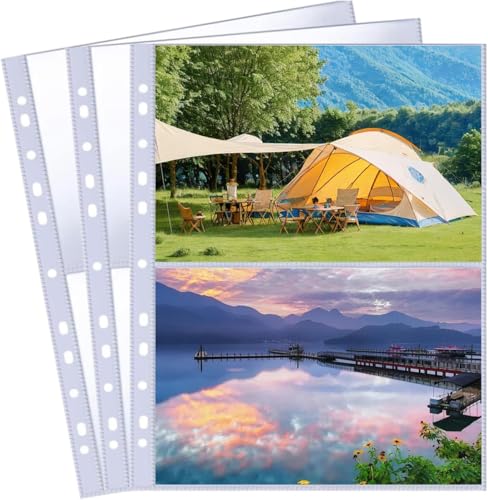 CLEK Transparente Postkartenhüllen für A4-Ringbuch, 60 Stück, A4, transparenter Seitenschutz für Postkartenhüllen, wasserdicht, seitlich ladend, 2 Taschen, einseitig (31 x 23 cm), 30 Stück von CLKE