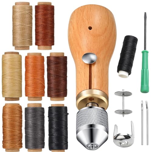CLKE Leder Nähset, mit 1 Leder Nadelgriff Basis, 9 Rollen Ledergarn, 2 Ledernadeln und 1 Schraubendreher, Griff aus Buchenholz, Nähnadeln aus Stahl, Ideal für Lederbearbeitung & DIY Ledertaschen CLKE Leder Nähset, mit 1 Leder Nadelgriff Basis, 9 Rollen Ledergarn, 2 Ledernadeln und 1 Schraubendreher, Griff aus Buchenholz, Nähnadeln aus Stahl, Ideal für Lederbearbeitung & DIY Ledertaschen von CLKE