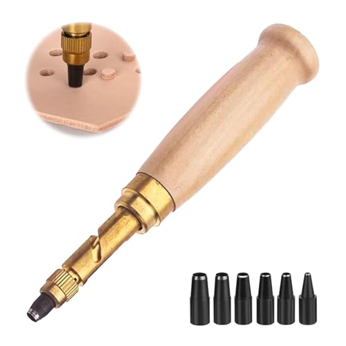 CLKE Schraubenlochstanzer, Schraubenlochstanzer mit Holzgriff, mit 6 Spitzen (1,5 mm, 2 mm, 2,5 mm, 3 mm, 3,5 mm, 4 mm), zum Nähen von Auto, Leder, Papier, Buchbinder-Werkzeug (Holzfarbe) von CLKE