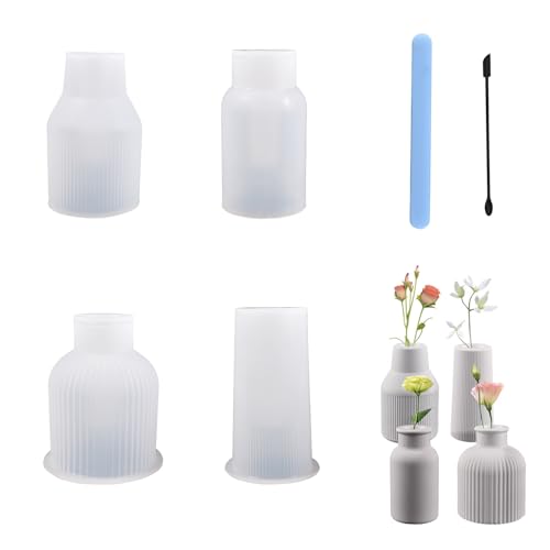 CLKE Silikonform Vase, 4 Stück Vase Silikonform, mit Silikon Rührstäbchen und Doppelköpfig Schaber, Silikonformen Gießformen, Epoxidharz Formen, Gipsformen zum Gießen, für Herstellung von Blumenvasen von CLKE