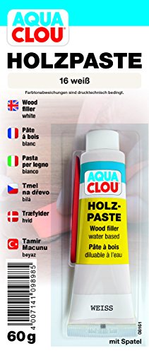 Clou Holzpaste Holzspachtel: innen Holz Spachtelmasse zum Ausbessern von Löchern, Dellen, Rissen in Möbeln, Türen, Parkett und Laminat - weiß, 60 g von CLOU