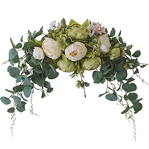 Blumen-Swag, Pfingstrosen-Blumen Und Eukalyptus-Blätter, Haustür-Sturz-Swag, Für Hochzeits-Wand-Fenster-Bogen-Hausgarten-Dekor von CLQ