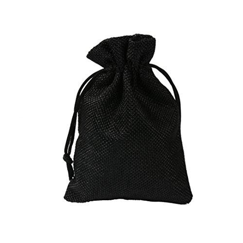 CLTPY 10 Stück Jutesäckchen Drawstring Jutebeutel Geschenksäckchen für die Hochzeit, Geburtstag, Halloween, Weihnachten, 7x9cm/2,8x3,5in (Schwarz) von CLTPY