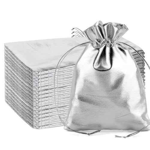 CLTPY 100 Stück Silber Geschenktüten, 15 * 20 cm Geschenktüten mit Kordelzug, Candy Säckchen, Adventskalender Zum Befüllen, Schmuckbeutel für Hochzeit Gastgeschenke, Partyfeiern, WeihnachtenJubiläen CLTPY 100 Stück Silber Geschenktüten, 15 * 20 cm Geschenktüten mit Kordelzug, Candy Säckchen, Adventskalender Zum Befüllen, Schmuckbeutel für Hochzeit Gastgeschenke, Partyfeiern, WeihnachtenJubiläen von CLTPY