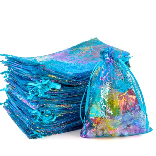CLTPY 100-Stücke Organzasäckchen, Korallenorganzabeutel, Säckchen zum Befüllen, Organza Säckchen, Schmucksäckchen Können für Lavendelsäckchen, Geburtstage, Hochzeit Gastgeschenk(Blau, 15 * 20cm) von CLTPY