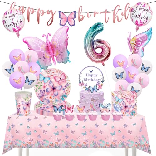 CLTPY Schmetterling deko Geburtstag, Geburtstag mädchen 6 Jahre, 115 Stück Partygeschirr Set, Partei Geschirr Luftballons Pappteller Banner Tischdecke für deko Kindergeburtstag mädchen Party 16 Gäste CLTPY Schmetterling deko Geburtstag, Geburtstag mädchen 6 Jahre, 115 Stück Partygeschirr Set, Partei Geschirr Luftballons Pappteller Banner Tischdecke für deko Kindergeburtstag mädchen Party 16 Gäste von CLTPY