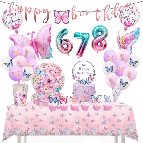 CLTPY Schmetterling deko Geburtstag, Geburtstag mädchen 8 Jahre, 115 Stück Partygeschirr Set, Partei Geschirr Luftballons Pappteller Banner Tischdecke für deko Kindergeburtstag mädchen Party 16 Gäste CLTPY Schmetterling deko Geburtstag, Geburtstag mädchen 8 Jahre, 115 Stück Partygeschirr Set, Partei Geschirr Luftballons Pappteller Banner Tischdecke für deko Kindergeburtstag mädchen Party 16 Gäste von CLTPY