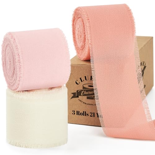 Pinkes Schleifen-Set, 3 Rollen, 3,8 cm, insgesamt 21 Meter, handgefertigtes Fransen-Chiffon-Seidenband für Geschenkverpackungen, Blumenstrauß, Hochzeitseinladungen, Party-Dekoration, Handwerk Pinkes Schleifen-Set, 3 Rollen, 3,8 cm, insgesamt 21 Meter, handgefertigtes Fransen-Chiffon-Seidenband für Geschenkverpackungen, Blumenstrauß, Hochzeitseinladungen, Party-Dekoration, Handwerk von CLUEWR