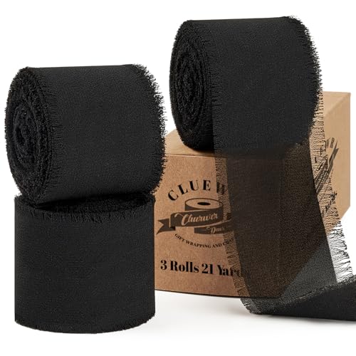 Schwarzes Band, 3 Rollen, 3,8 cm, insgesamt 21 m, handgefertigtes Fransen-Chiffon-Seidenband für Geschenkverpackungen, Blumenstrauß, Hochzeitseinladungen, Party-Dekoration, Handwerk Schwarzes Band, 3 Rollen, 3,8 cm, insgesamt 21 m, handgefertigtes Fransen-Chiffon-Seidenband für Geschenkverpackungen, Blumenstrauß, Hochzeitseinladungen, Party-Dekoration, Handwerk von CLUEWR