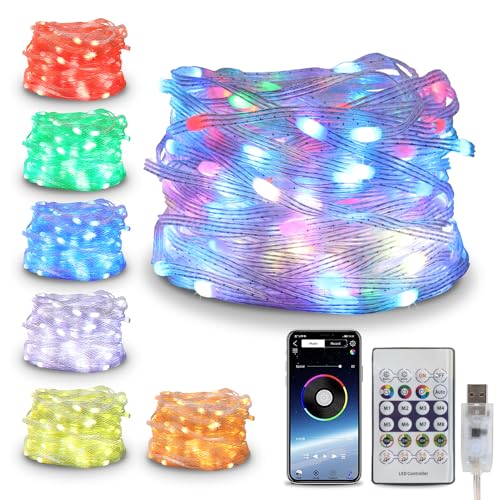CLYCTIP Lichterkette außen,20M 200LED IP65 Wasserdichte Lichterkette Bunt mit Timer Fernbedienung,Musik Sync,APP Gesteuert,210 Modi USB Lichterkette für Halloween Weihnachten Party Garten Balkone CLYCTIP Lichterkette außen,20M 200LED IP65 Wasserdichte Lichterkette Bunt mit Timer Fernbedienung,Musik Sync,APP Gesteuert,210 Modi USB Lichterkette für Halloween Weihnachten Party Garten Balkone von CLYCTIP