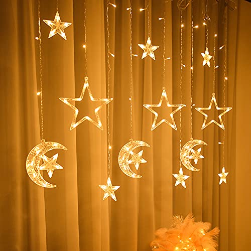 CLYCTIP Weihnachtsbeleuchtung Lichtervorhang innen,Stern Mond lichterketten Vorhang, 3.5 m Mit Fernbedienung, 8 Blinkmodi, Schlafzimmer deko,Zimmer deko … von CLYCTIP