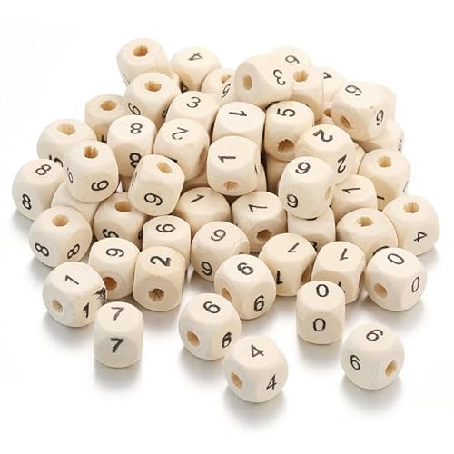 CLYDSA 200 Stück 10 mm Bunte Holzperlen mit Zahlen und Buchstaben, quadratische lose Naturholzperlen, für DIY-Armbänder, Halsketten, Bastelarbeiten, dekoratives Zubehör von CLYDSA