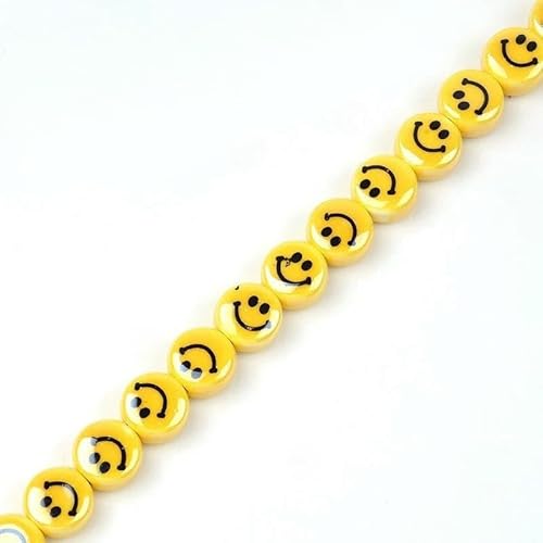 CLYDSA 30/50/100 Stück 10 mm Smiley-Porzellanperlen, Bunte Smiley-Perlen aus Keramik, für DIY-Armband, Halskette, Anhänger, Schmuckzubehör von CLYDSA