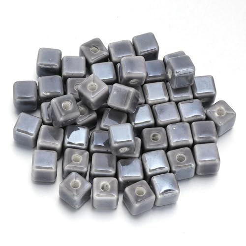 CLYDSA 30 Stück 8 mm bunte quadratische Keramikperlen, glatt glasierte Keramik-Abstandshalterperlen für Armbänder, Schlüsselanhänger, DIY-handgefertigtes Schmuckzubehör von CLYDSA