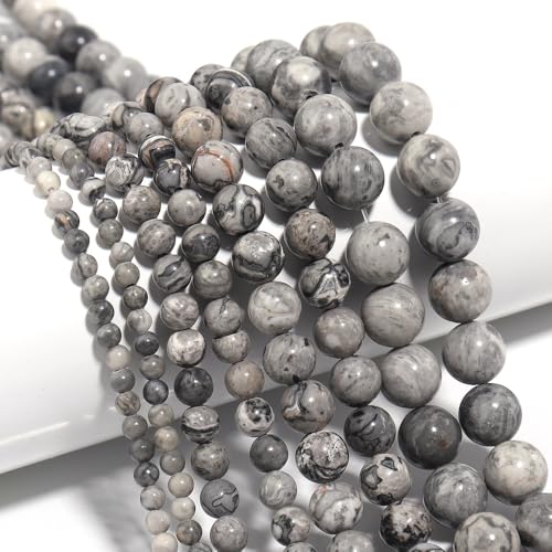 CLYDSA 4–12 mm graue natürliche Halbedelsteinperlen, Glatte, runde Steinperlen mit Löchern zum Selbermachen von Perlen, zur Herstellung von Armbändern und Halsketten CLYDSA 4–12 mm graue natürliche Halbedelsteinperlen, Glatte, runde Steinperlen mit Löchern zum Selbermachen von Perlen, zur Herstellung von Armbändern und Halsketten von CLYDSA
