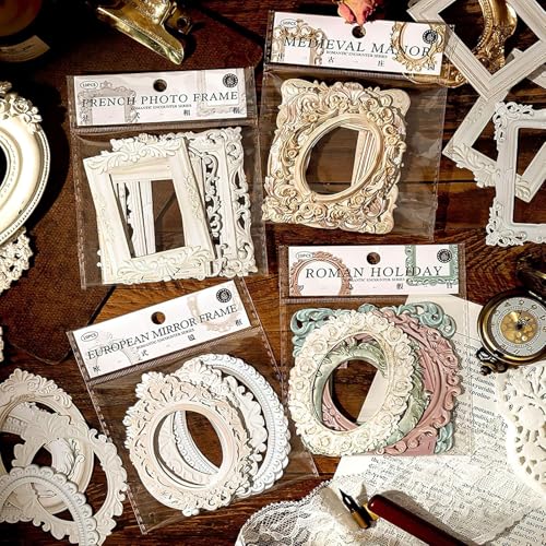 40 Blätter Spitze Rahmen Scrapbook, Vintage Hohle Geprägt Foto Rahmen Scrapbook Zubehör Papier, Vintage Scrapbooking Rahmen Papier für DIY Kunst Tagebuch Planer Album Notizbuch von CLZEPHYR