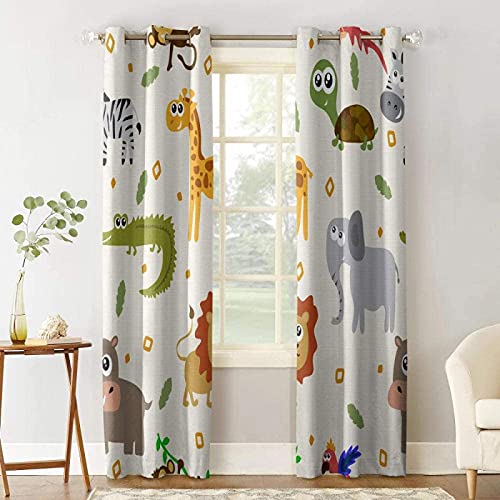 CLZLH Verdunkelungsvorhänge Vorhang Blickdicht 2Er Set 100X160Cm（B X H） 3D Musterdruck Cartoon Löwe Giraffe Elefant Wohnzimmer Schlafzimmer Kinderzimmer Gardinen Mit Ösen Fenster Dekoration von CLZLH