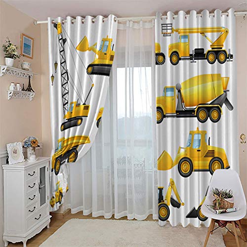 CLZLH Verdunkelungsvorhänge Vorhang Blickdicht 2Er Set 100X160cm（B X H） 3D Musterdruck Cartoon, Maschinen, Spielzeug, Bagger Wohnzimmer Schlafzimmer Kinderzimmer Gardinen Mit Ösen Fenster Dekoration von CLZLH