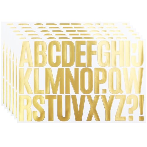 5,1 cm große Buchstaben-Aufkleber, goldene Alphabet-Aufkleber für Wasserflasche, Einladungskarten, Party-Banner, Notizbuch, 6 Blatt Goldstempel-Aufkleber-Set von CMBBZZY