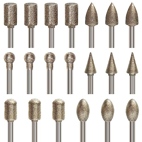 20 Stück Diamant Fräser Set, Dremel Schleifaufsätze Dremel Polieraufsätze mit 1/8" Schaft (3,175mm) - Ideal für Stein, Glas, Keramik, Metall - Professionelles Gravieren, Schleifen, Polieren von CMBXAQ