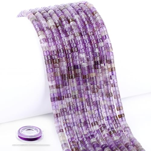 Heishi-Abstandshalter, natürlicher Amethyst, lose, Halbedelsteine, flach, rund, für Perlenstickerei, Schmuckherstellung, 4 x 2 mm, 39,4 cm Heishi-Abstandshalter, natürlicher Amethyst, lose, Halbedelsteine, flach, rund, für Perlenstickerei, Schmuckherstellung, 4 x 2 mm, 39,4 cm von CMBYN