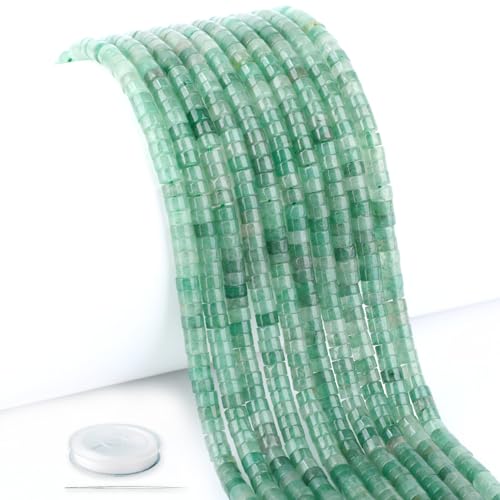 Heishi-Abstandshalter, natürlicher grüner Aventurin, lose, Halbedelsteine, flach, rund, für Perlenstickerei, Schmuckherstellung, 4 x 2 mm, 39,4 cm von CMBYN
