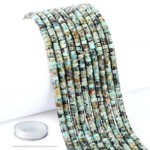 Heishi-Abstandshalter-Perlen aus natürlichem afrikanischem Türkis, lose Halbedelsteine, flach, rund, Scheibenform, Stein für Perlenschmuck, 4 x 2 mm, 39,4 cm von CMBYN