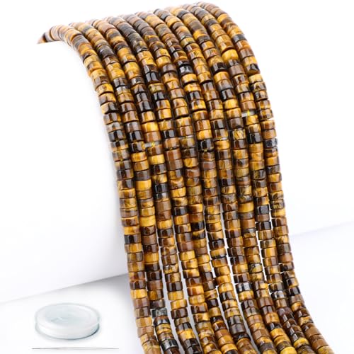 Heishi-Abstandshalter-Perlen aus natürlichem gelbem Tigerauge, lose Halbedelsteine, flach, rund, für Perlenstickerei, Schmuckherstellung, 4 x 2 mm, 39,4 cm Heishi-Abstandshalter-Perlen aus natürlichem gelbem Tigerauge, lose Halbedelsteine, flach, rund, für Perlenstickerei, Schmuckherstellung, 4 x 2 mm, 39,4 cm von CMBYN